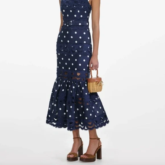 Self-Portrait Navy and White Polka Dot Midi Dress - Picture 6 of 8